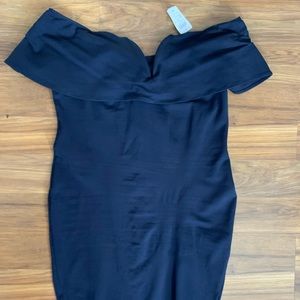 Navy blue off the shoulder midi dress